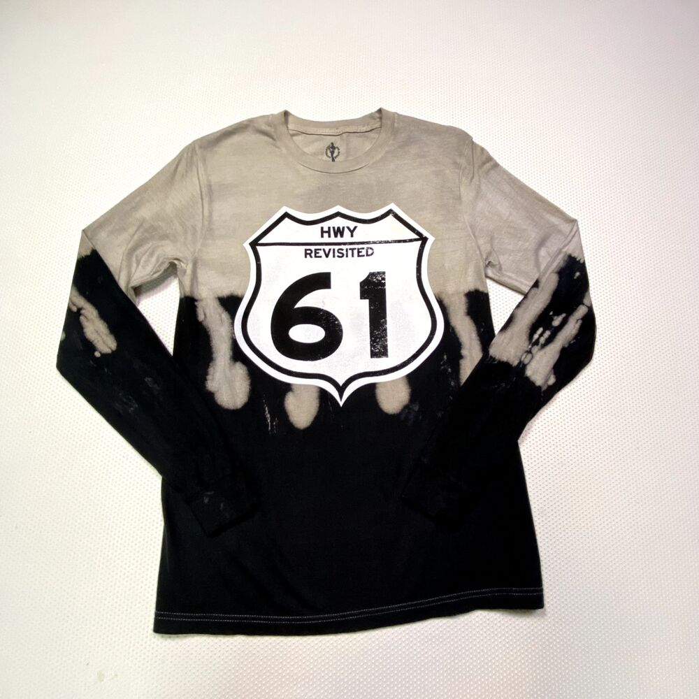 Bob Dylan HWY REVISITED 61 Long Sleeve Black Bleach Dye 1965 Cotton T-Shirt XS